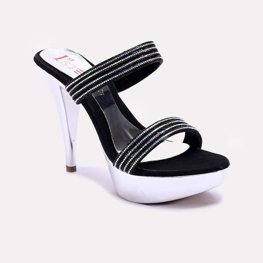 Black Pointed Heel Fancy Sandals 0421463
