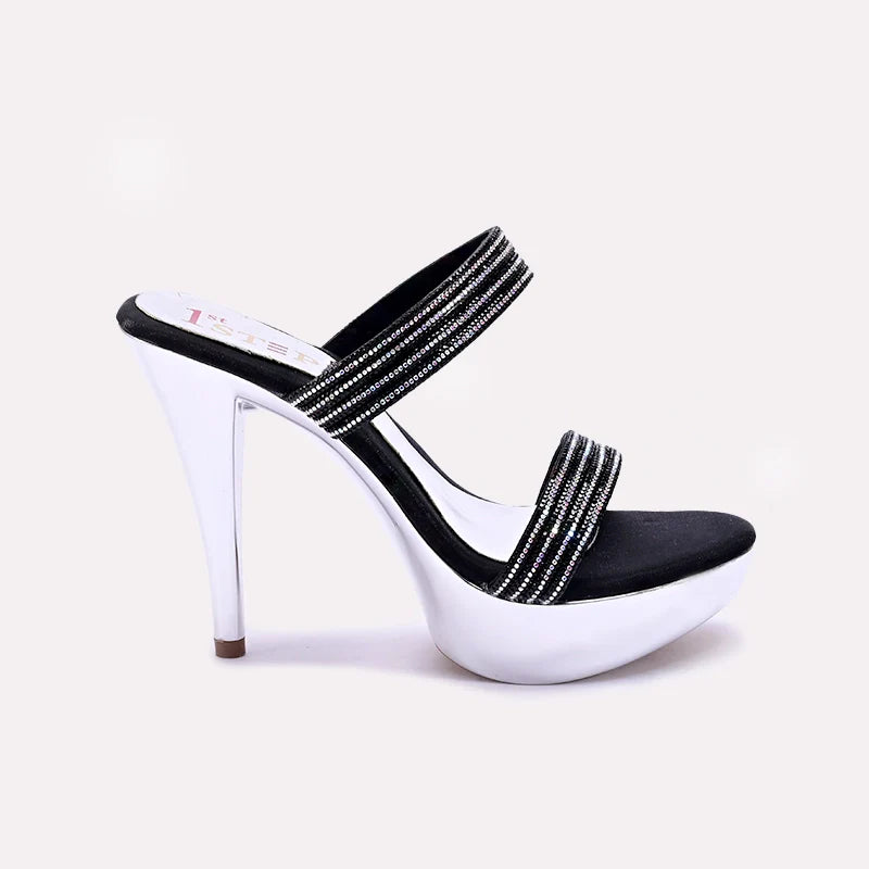 Black Pointed Heel Fancy Sandals 0421463