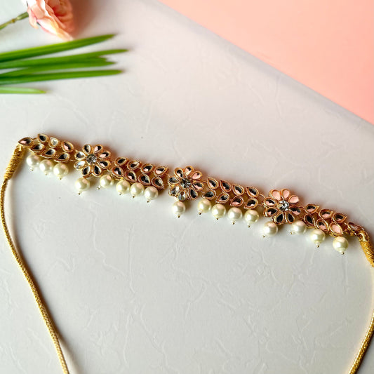 Flower Kundan Necklace (Pearl)