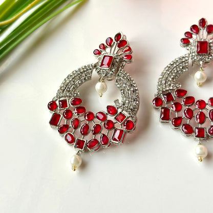 Zahra Earrings (Silver Red)