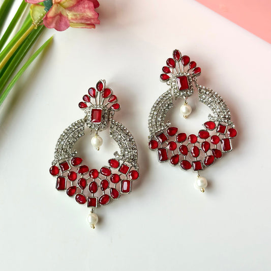 Zahra Earrings (Silver Red)