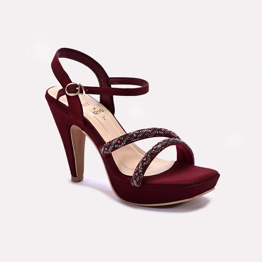 Maroon Pointed Heel Fancy Sandals 0421454