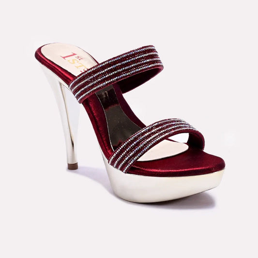 Maroon Pointed Heel Fancy Sandals 0421463