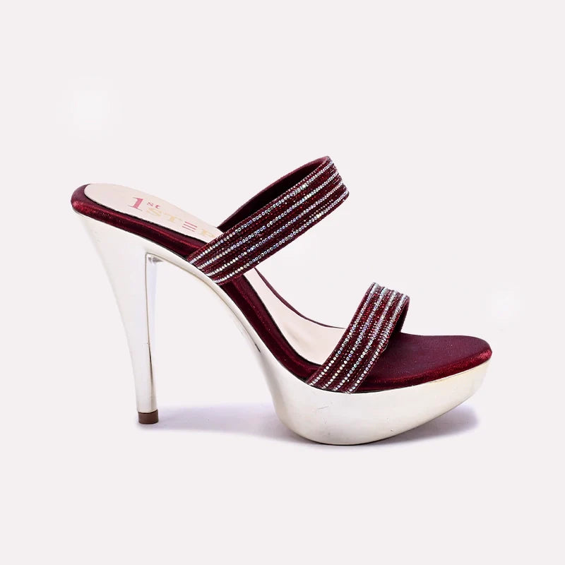Maroon Pointed Heel Fancy Sandals 0421463