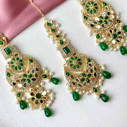 Muneera Earrings and Teeka Set (Green)