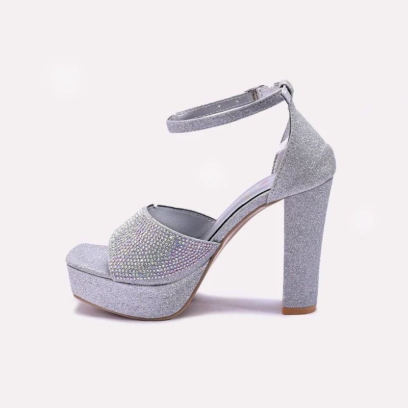 Silver High Heel Fancy Sandals 0421488
