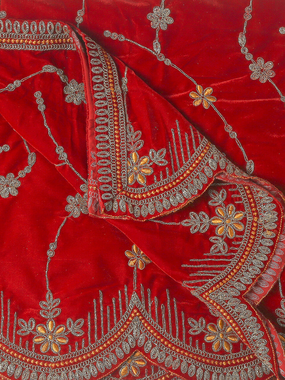 Scalloped Velvet Dupatta with Gold Embroidery