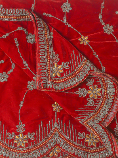 Scalloped Velvet Dupatta with Gold Embroidery