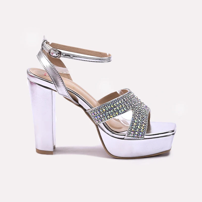 Womens Silver High Heel Sandals 0421504