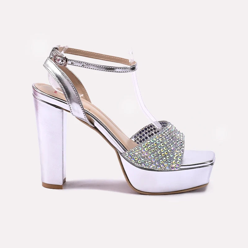 Womens Silver High Heel Sandals 0421509