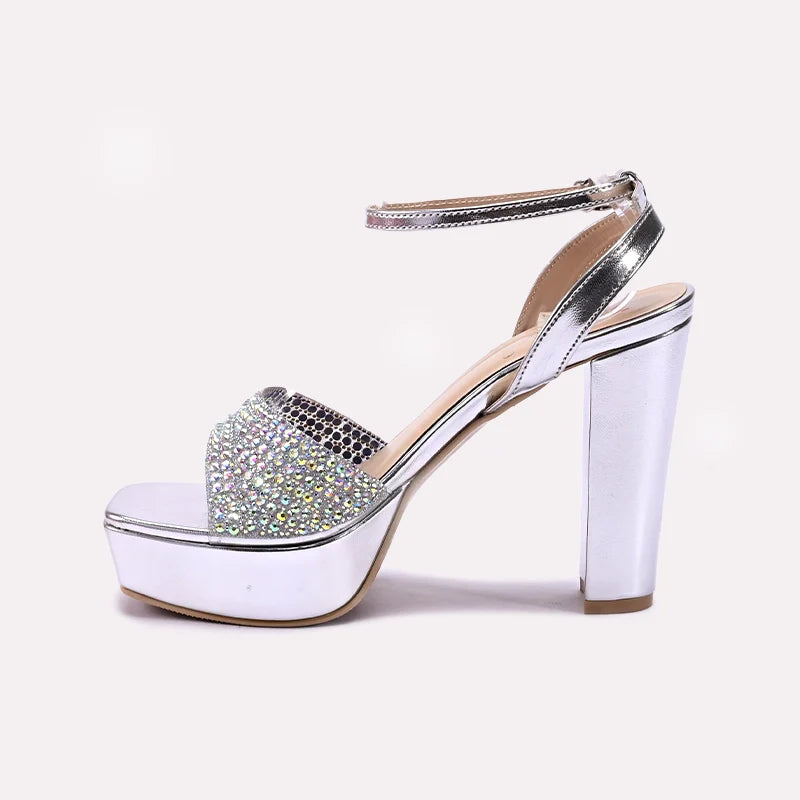Womens Silver High Heel Sandals 0421509