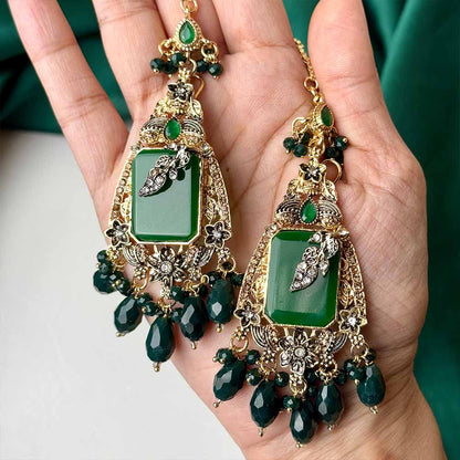 Zarala Earrings Teeka Set (Green)