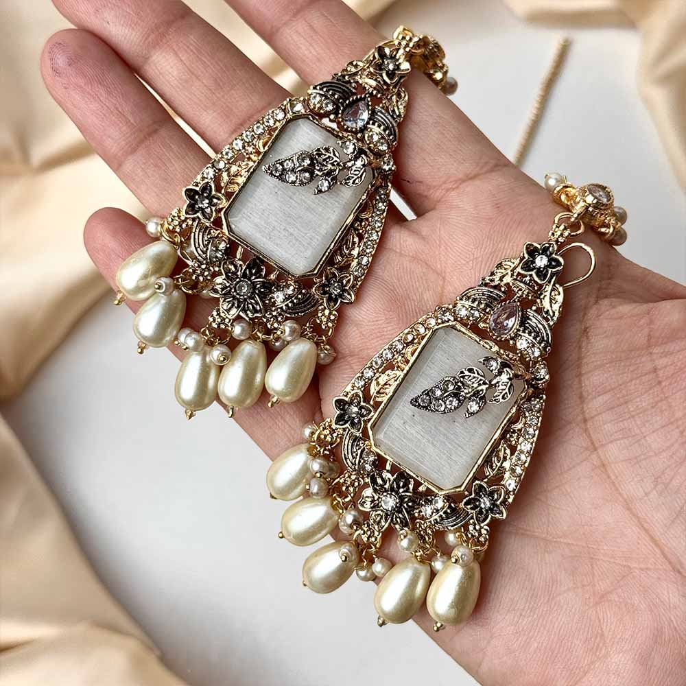 Zarala Earrings Teeka Set (White)