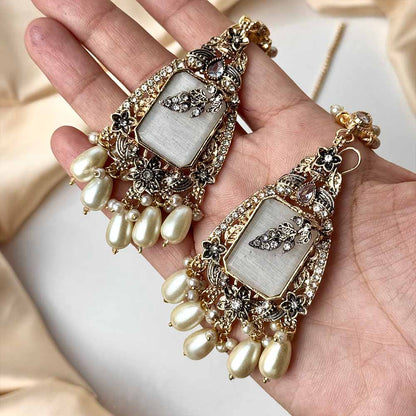Zarala Earrings Teeka Set (White)